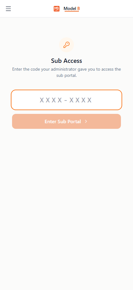 The guest substitute access entry screen in Model B